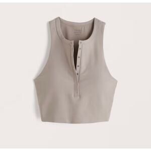 Abercrombie & Fitch YPB SculptLuxe Henley Tank Top Taupe Gray Sand Small Minimal
